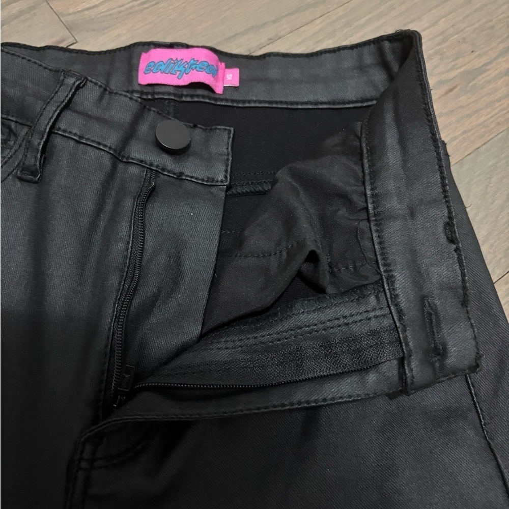 Edikted Luna Faux Leather Y2K 90s Black Flare Pants Women’s XS - Picture 6 of 10
